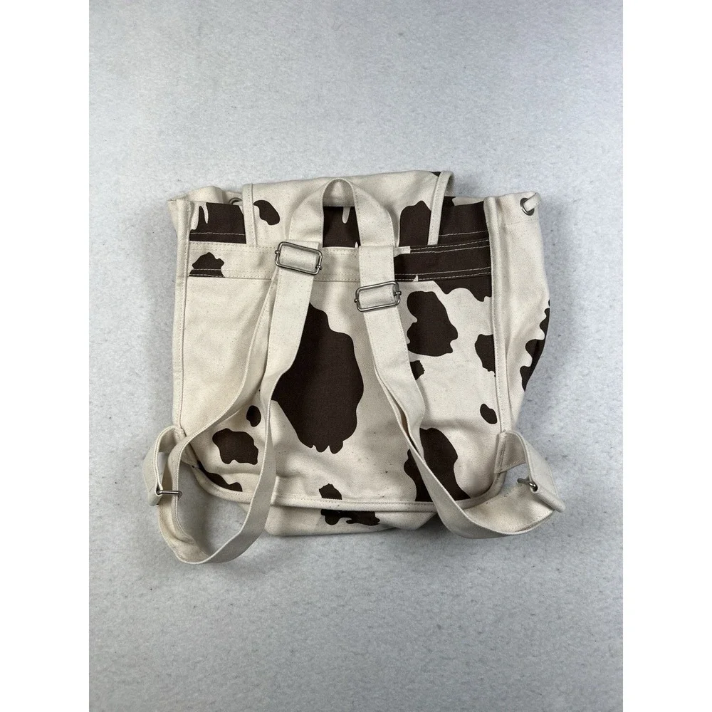 Baggu Canvas Backpack Purse Fabric Bag Cow Print Drawstring Cotton Adjustable